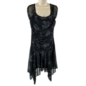Taboo Sheer Black and Gray Floral Asymmetrical Dress
